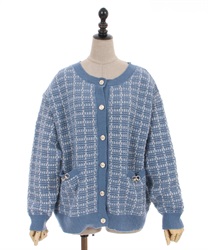 Tweed knit Cardigan with bitter(Blue-F)