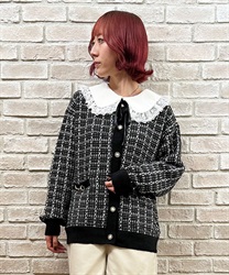 Tweed knit Cardigan with bitter(Black-F)