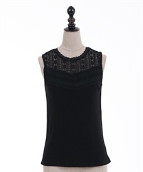 Laces perals stand collar tank top(Black-F)