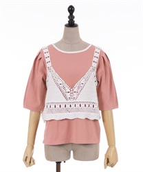 Cut with lace bustier Pullover(Pink-F)