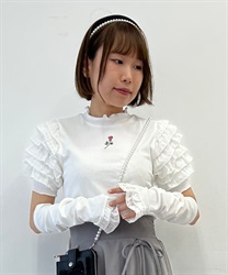 Frill sleeve Pullover with arm cover(Ecru-F)