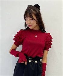 Frill sleeve Pullover with arm cover(Wine-F)