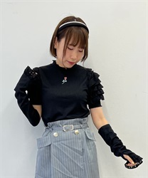 Frill sleeve Pullover with arm cover(Black-F)