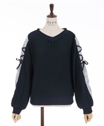 Lace-up design on sleeves pullover(Navy-Free)