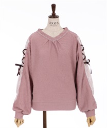 Lace-up design on sleeves pullover(Pink-Free)