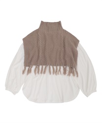 Knit pullover with poncho(Beige-Free)