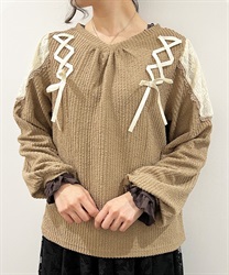 Lace -up cut Pullover(Beige-F)