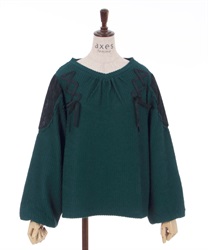 Lace -up cut Pullover(Dark green-F)
