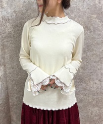 Sleeve lace bicolor mellow Pullover(Ecru-F)