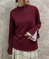 Sleeve lace bicolor mellow Pullover(Wine-F)