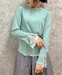 Sleeve lace bicolor mellow Pullover(Mint Green-F)