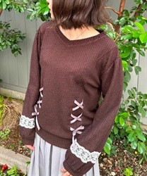 Lace up Pullover(Dark brown-F)