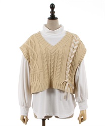 Cut with Knit Vest Pullover(Yellow-F)
