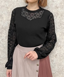 Lace biscua design Pullover(Black-F)