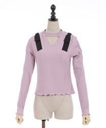 Cut out Pullover with ribbon(Lavender-F)