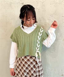 Cut with Knit Vest Pullover(Green-F)