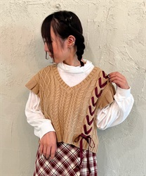 Cut with Knit Vest Pullover(Brown-F)