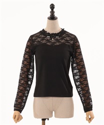 Lace bustier switching Pullover(Black-F)