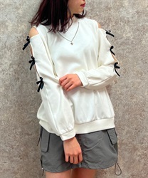 Shoulder Aki Ribbon Design Pullover(Ecru-F)