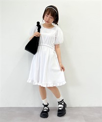 Sheer puff sleeve sleeve cut mini Dress(White-F)
