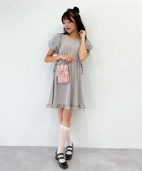 Sheer puff sleeve sleeve cut mini Dress(Grey-F)