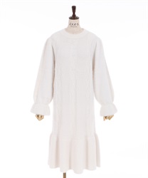 【Time Sale】Long feather knit dress(White-Free)