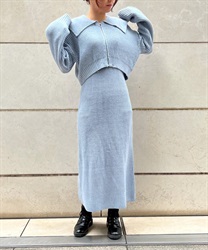 Knit with zip x knit Dress(Saxe blue-F)