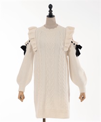 Shoulder Aki Flylnit Mini Dress(Ecru-F)