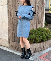 Shoulder Aki Flylnit Mini Dress(Blue-F)