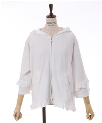 Ribbon pocket flare hoodie(White-F)