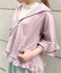 Ribbon pocket flare hoodie(Pink-F)