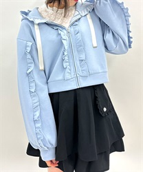 Frill design zip hoodie(Saxe blue-F)