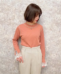 Bicolor Mellow Sleeve Lace Pullover(Orange-F)