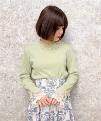 Bicolor Mellow Sleeve Lace Pullover(Green-F)