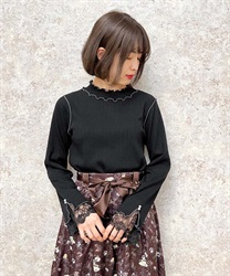 Bicolor Mellow Sleeve Lace Pullover(Black-F)